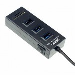 USB 2.0 HUB 3 Port with Card Reader A520 Combo Black